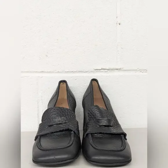 NEW Aquatalia Carlina Block heel black leather pumps size 9 Square Toe textured - Picture 2 of 8